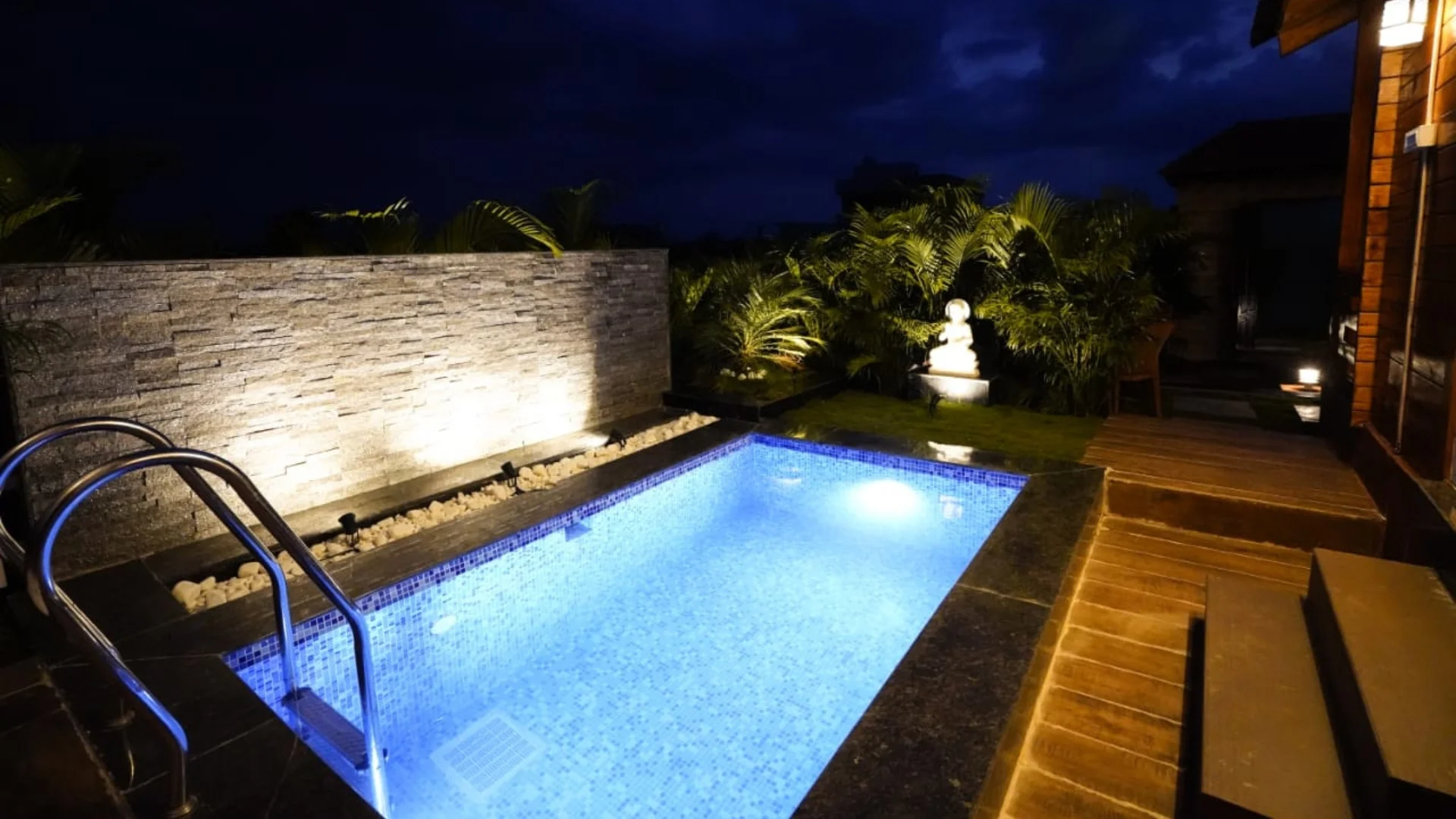 Private indoor swimming pool in Pine Cottage at Zeal Resort Tadoba